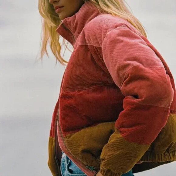 L*SPACE Horizon Ribbed Corduroy Cotton Cropped Puffer Jacket Women XS Desert Sun - Picture 6 of 16